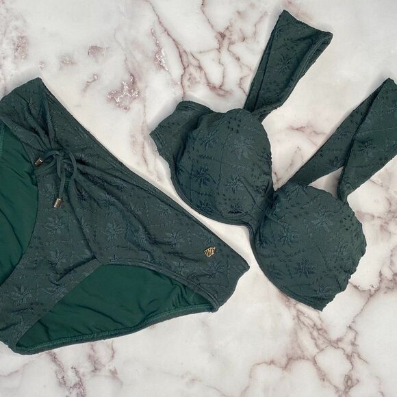 BEACH LIFE Green Embroidery Bandeau Bikini Top and Bottoms | Size: 36 - Picture 3 of 12